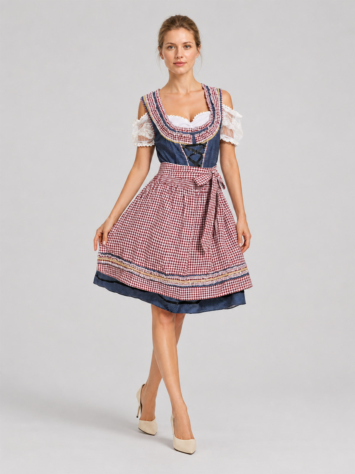Oktoberfest Dress, Red-and-White Plaid with Corset Costume Dresses detail