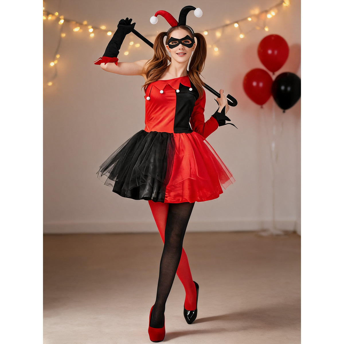 Halloween Clown Costume with Mask and Gloves lifestyle