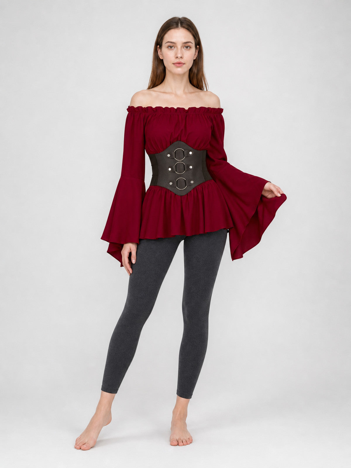 Medieval Red Dress with Belt and Sleeves