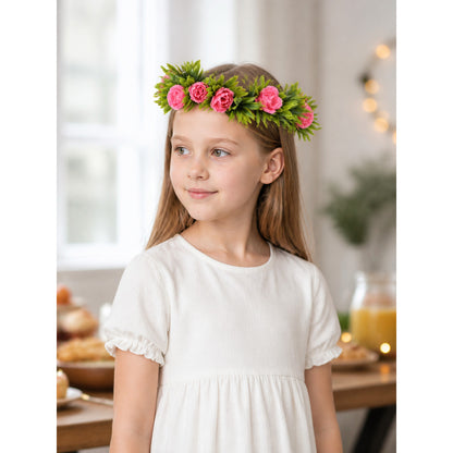 Floral Carnival Headband with Pink Flowers for Celebrations lifestyle view