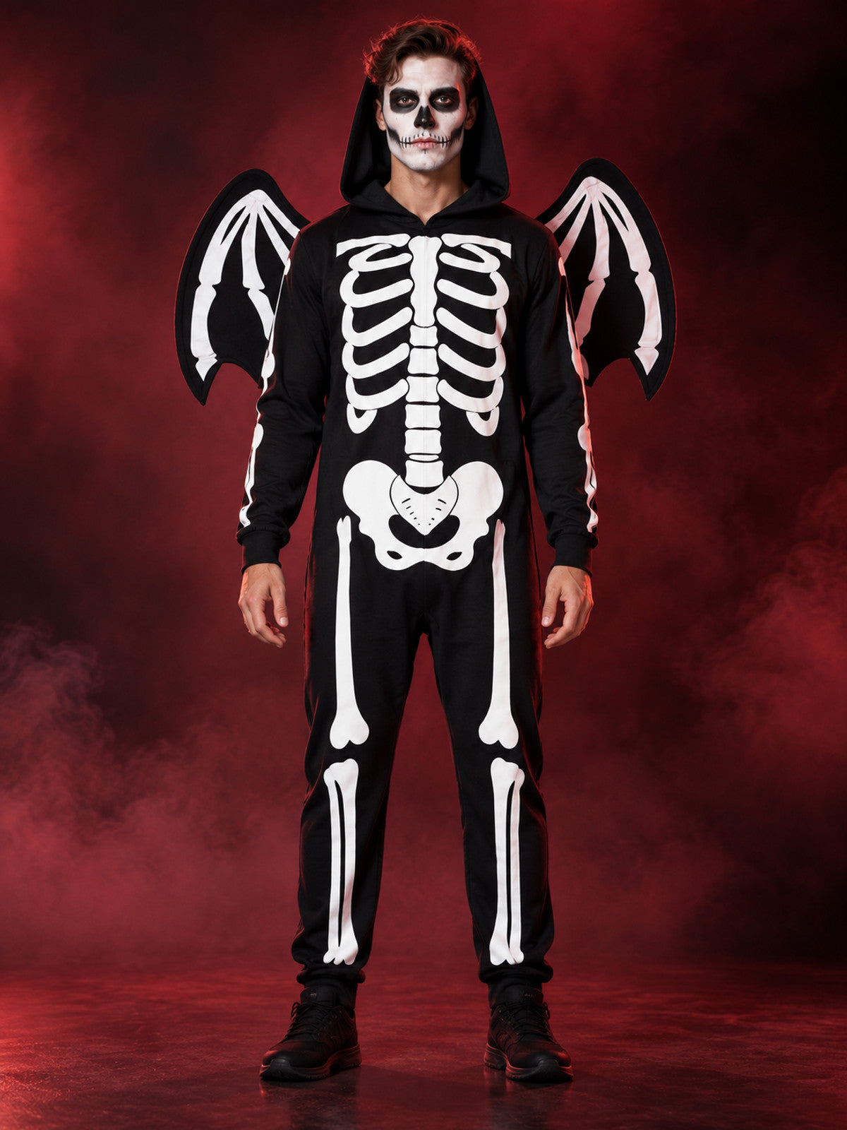 Kids' Skeleton Carnival Costume with Hood and Wings