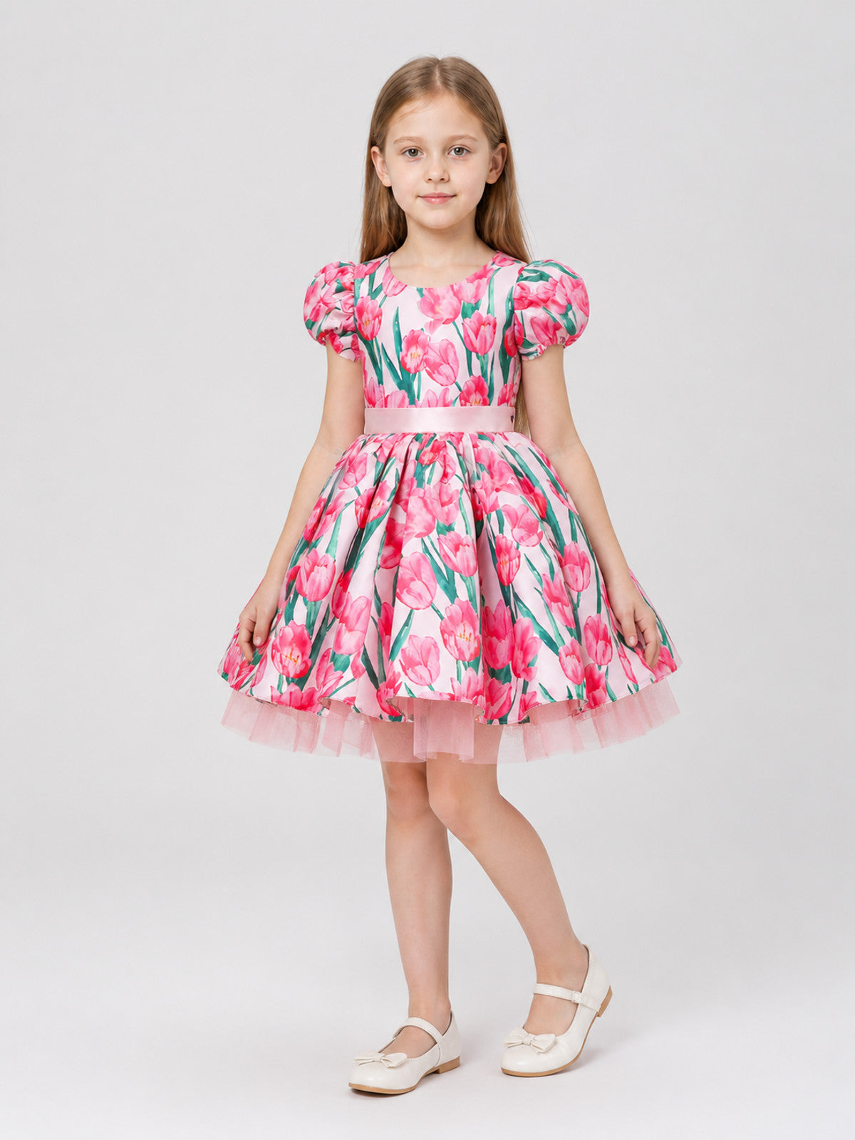 Girls' Tutu Dress with Puff Sleeves and Tulips Costume Dresses detail