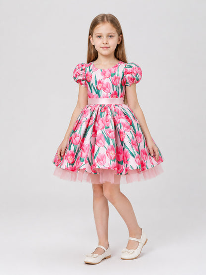 Girls' Tutu Dress with Puff Sleeves and Tulips Costume Dresses detail