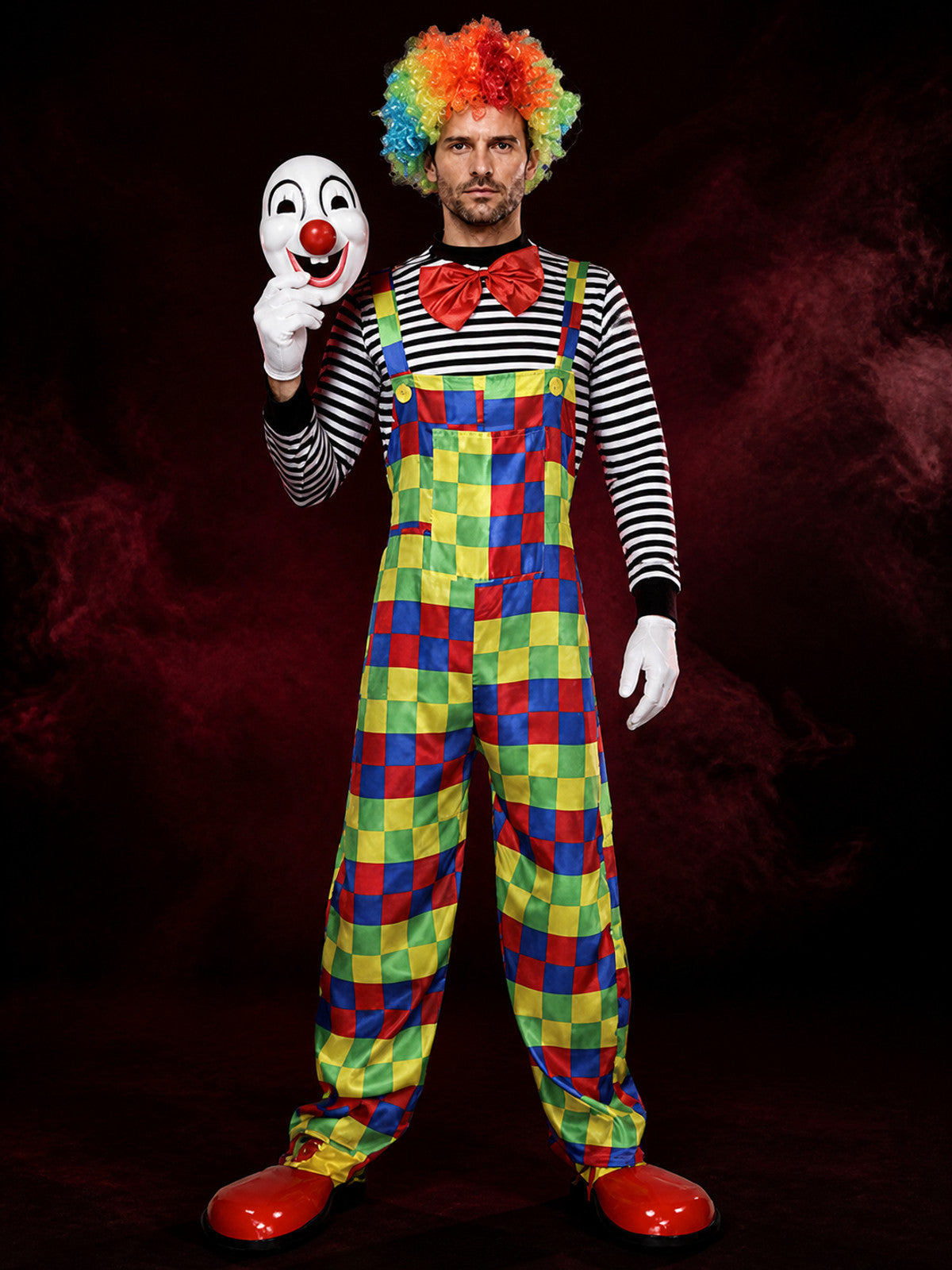 Plaid Clown Costume with Mask for Masquerades and Halloween
