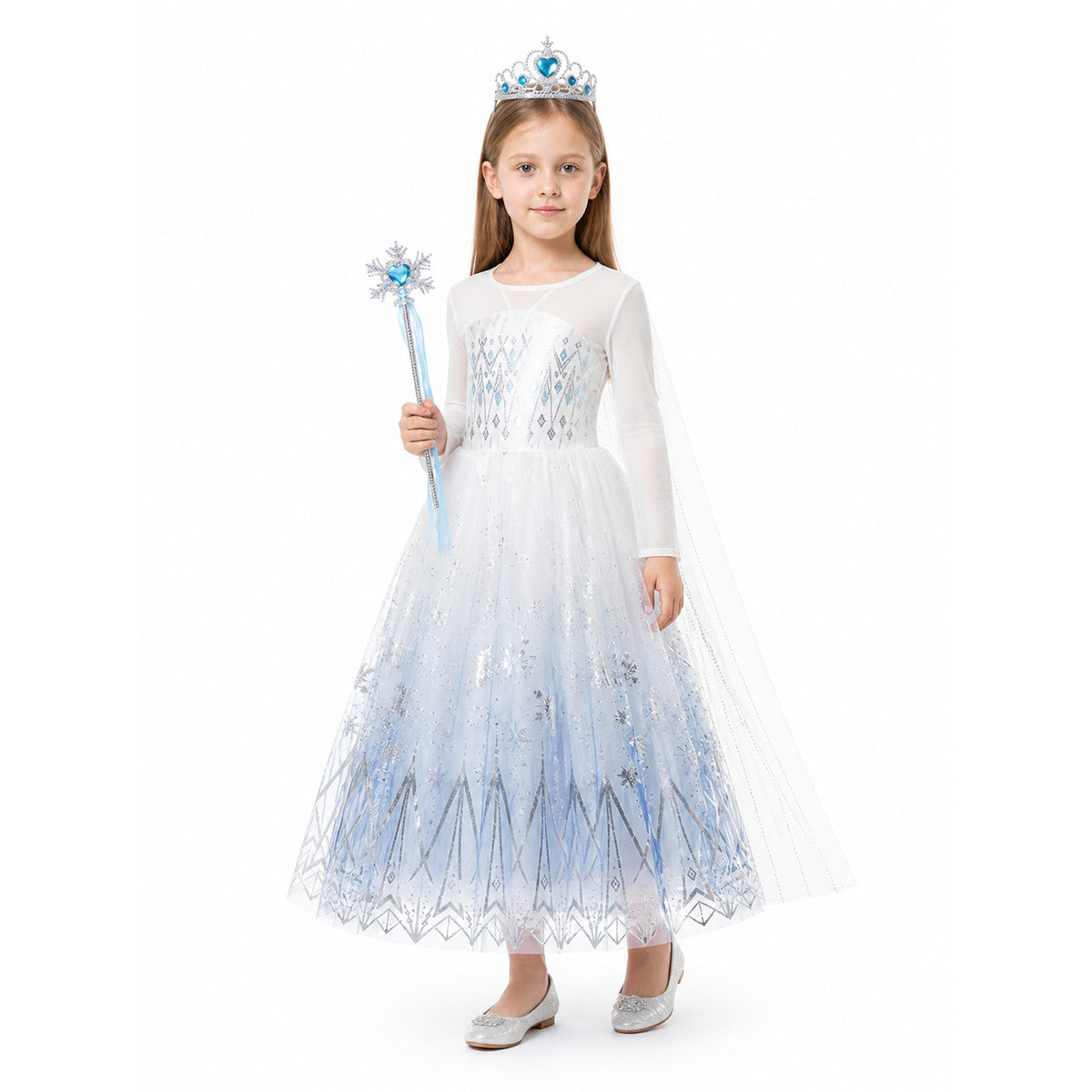 Snow Queen Costume with Crown and Magic Wand Costume Headwear detail