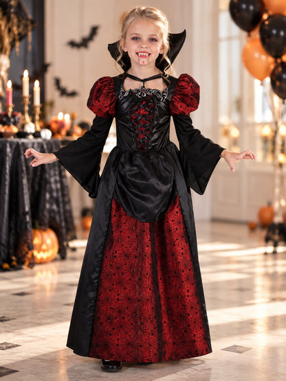 Black and Red Vampire Costume with Spiderweb and Lacing
