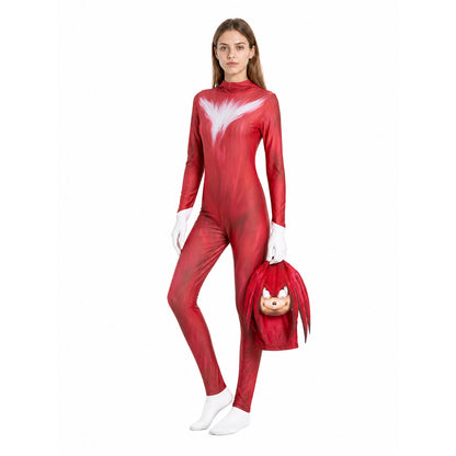 Knuckles Carnival Costume Jumpsuit with Mask on-model front view
