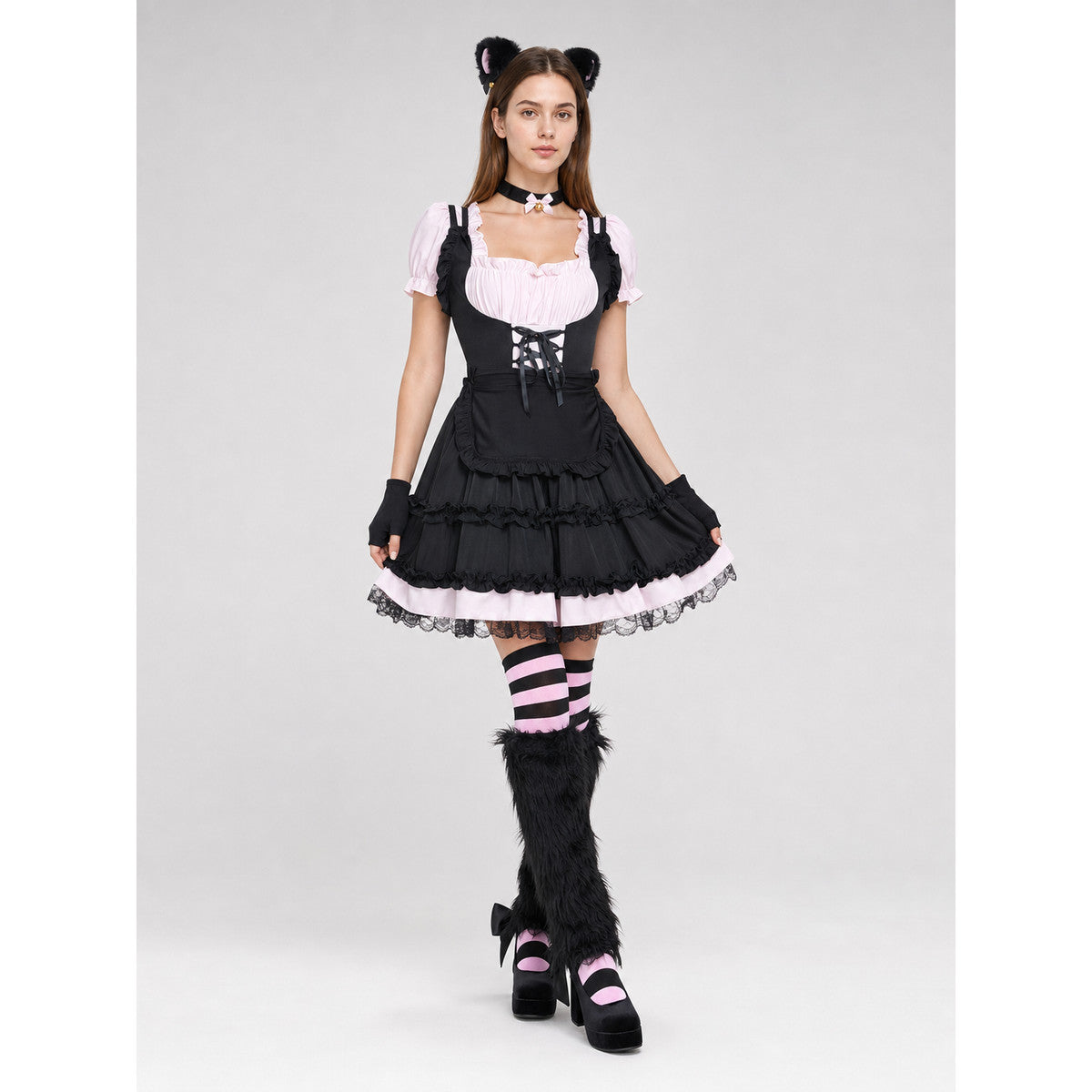 Lolita-Style Dress with Apron, Ruffles, and Lacing Costume Dresses detail
