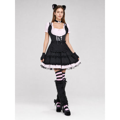 Lolita-Style Dress with Apron, Ruffles, and Lacing Costume Dresses detail