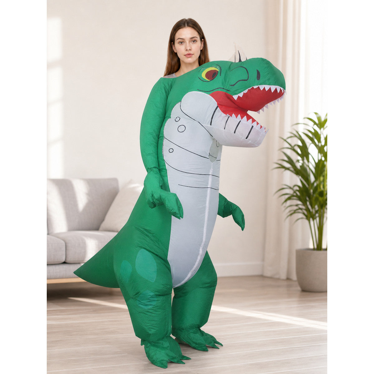 Green One-Size Inflatable Dinosaur Costume lifestyle