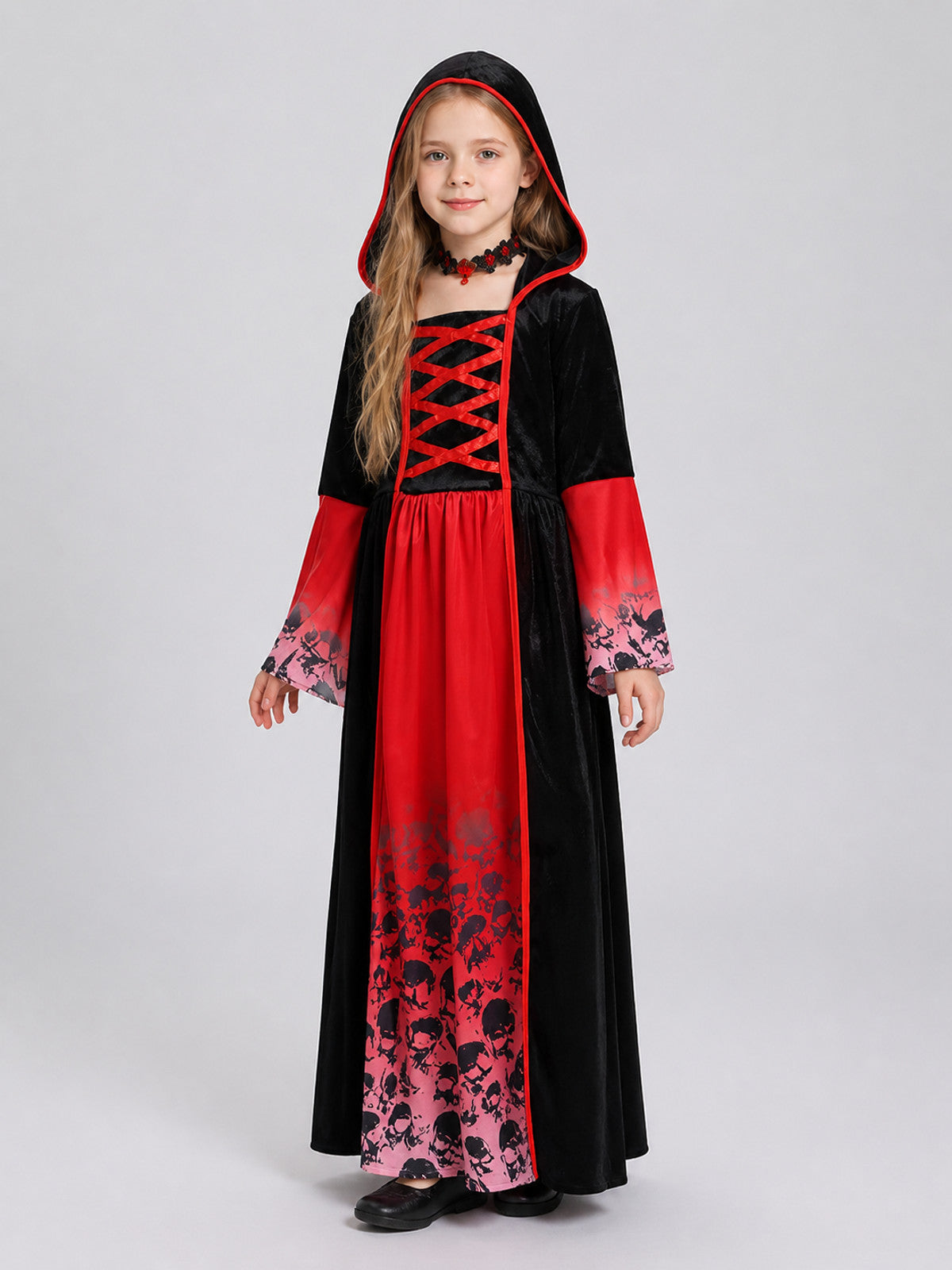 Hooded Skull Dress Robe for Halloween Cosplay