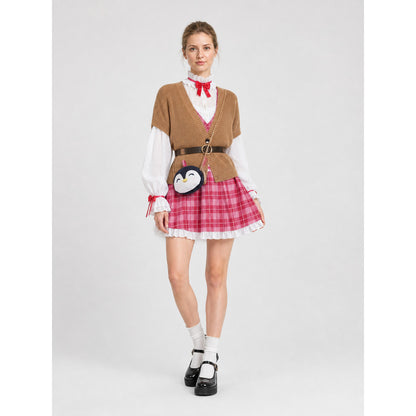 Penguin Cosplay Costume with Plaid Dress and White Ruffles Costume Dresses detail