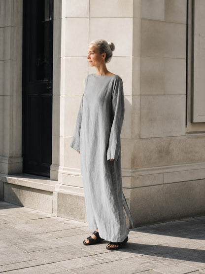 Gray Maxi Dress with Long Sleeves and Slits Costume Dresses detail