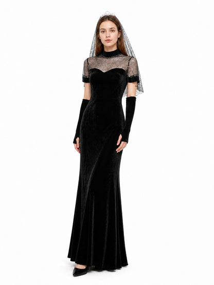 Black Cosplay Dress with Silver Web-Patterned Bodice Costume Dresses detail