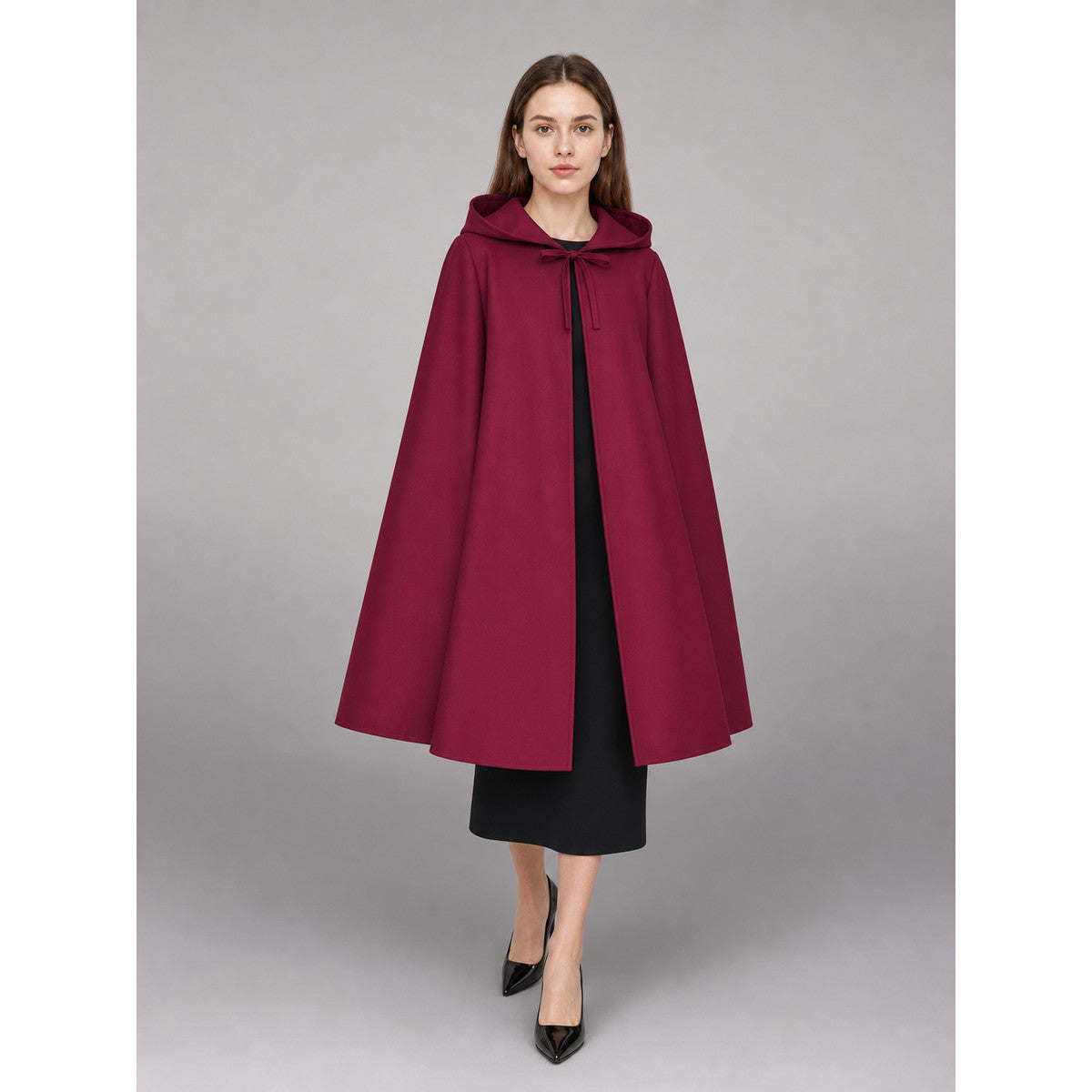 Burgundy Carnival Cloak with Hood and Zipper