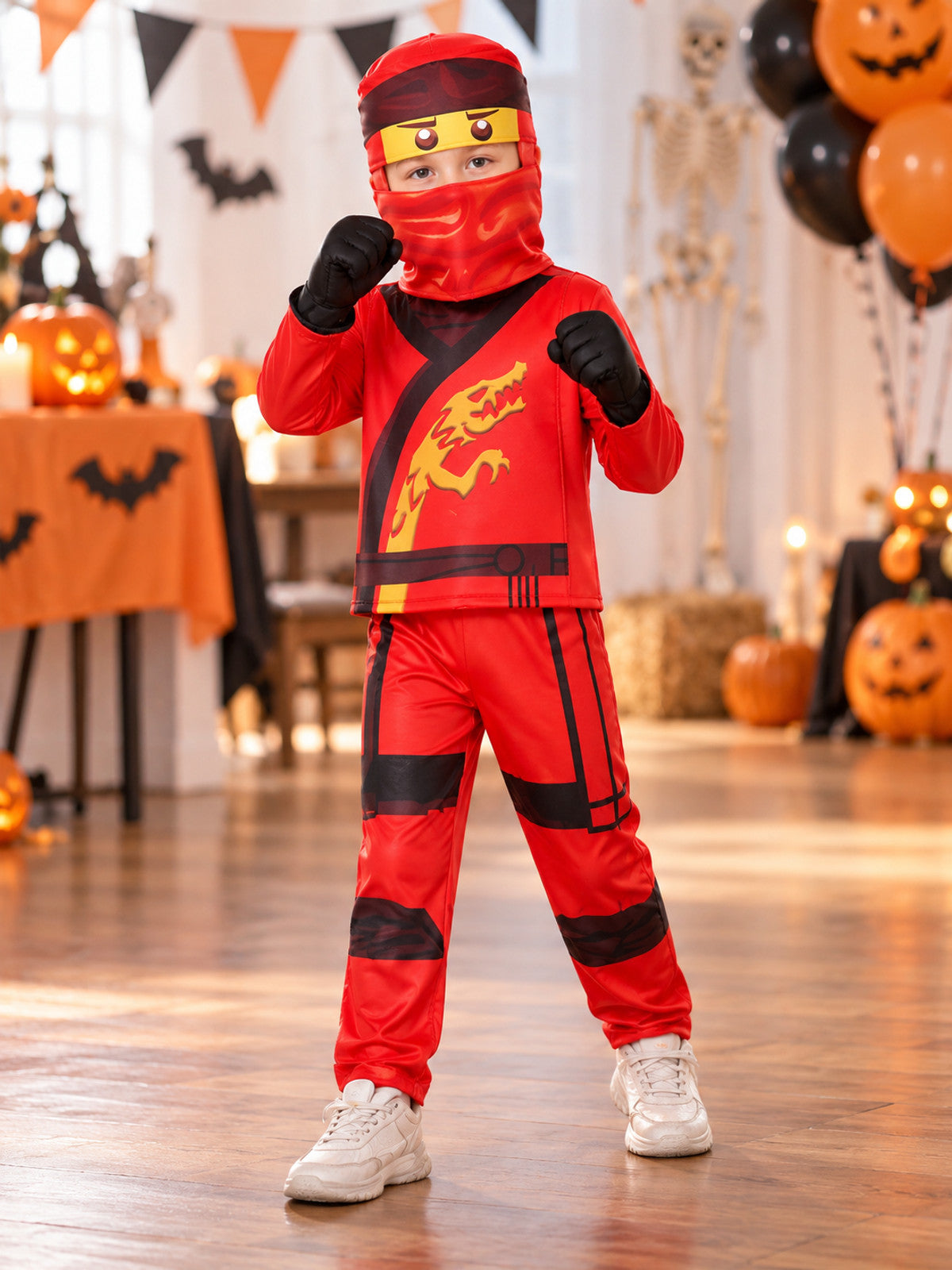 Kids' Ninja Costume Red with Golden Dragon