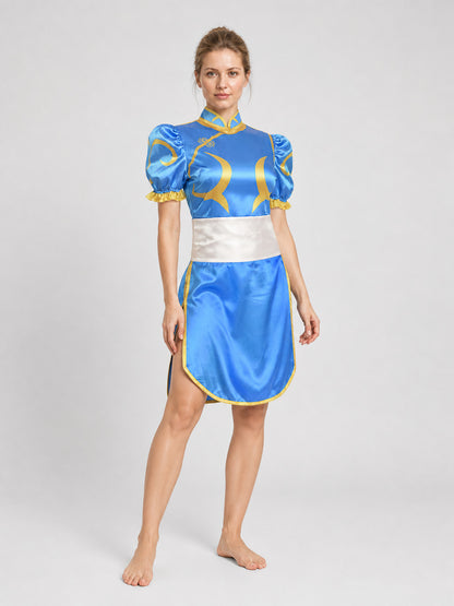Chun-Li Cosplay Qipao Dress with Gold Trim