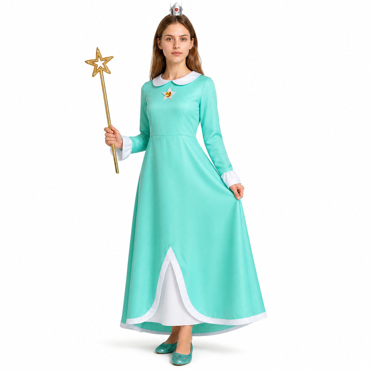 Rosalina Cosplay Dress with Crown and Star Brooch Costume Dresses detail