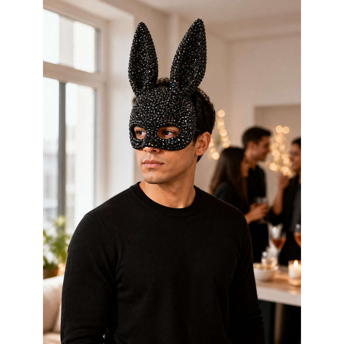 Carnival Black Rabbit Sequin Headpiece lifestyle view