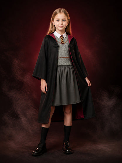 Children's Wizard Costume Set, Hooded Robe, Vest And Pleated Skirt main product view