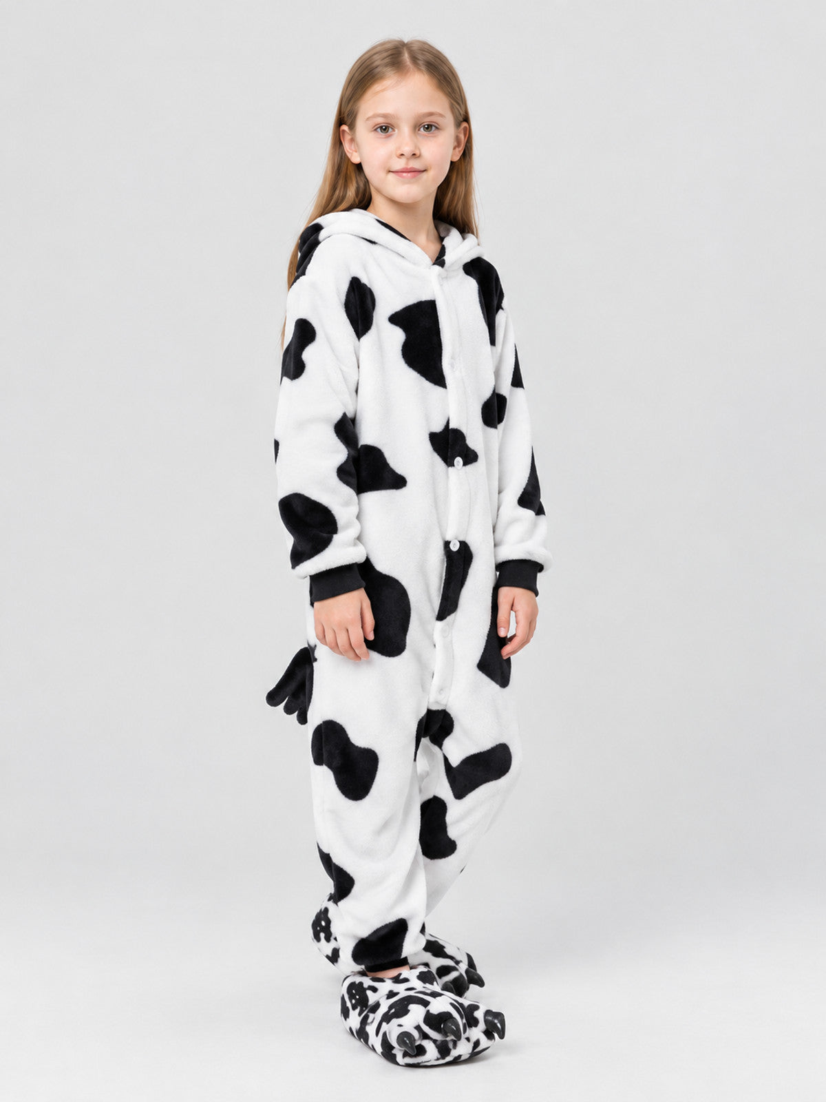 Kids' Hooded Pajama Jumpsuit with Spotted Pattern