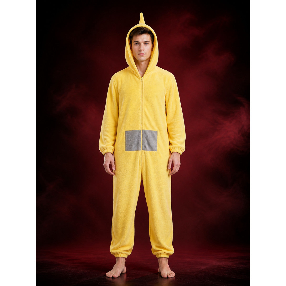 Adult Yellow Funny Cartoon Character Hooded Jumpsuit Halloween Party Costume main product view
