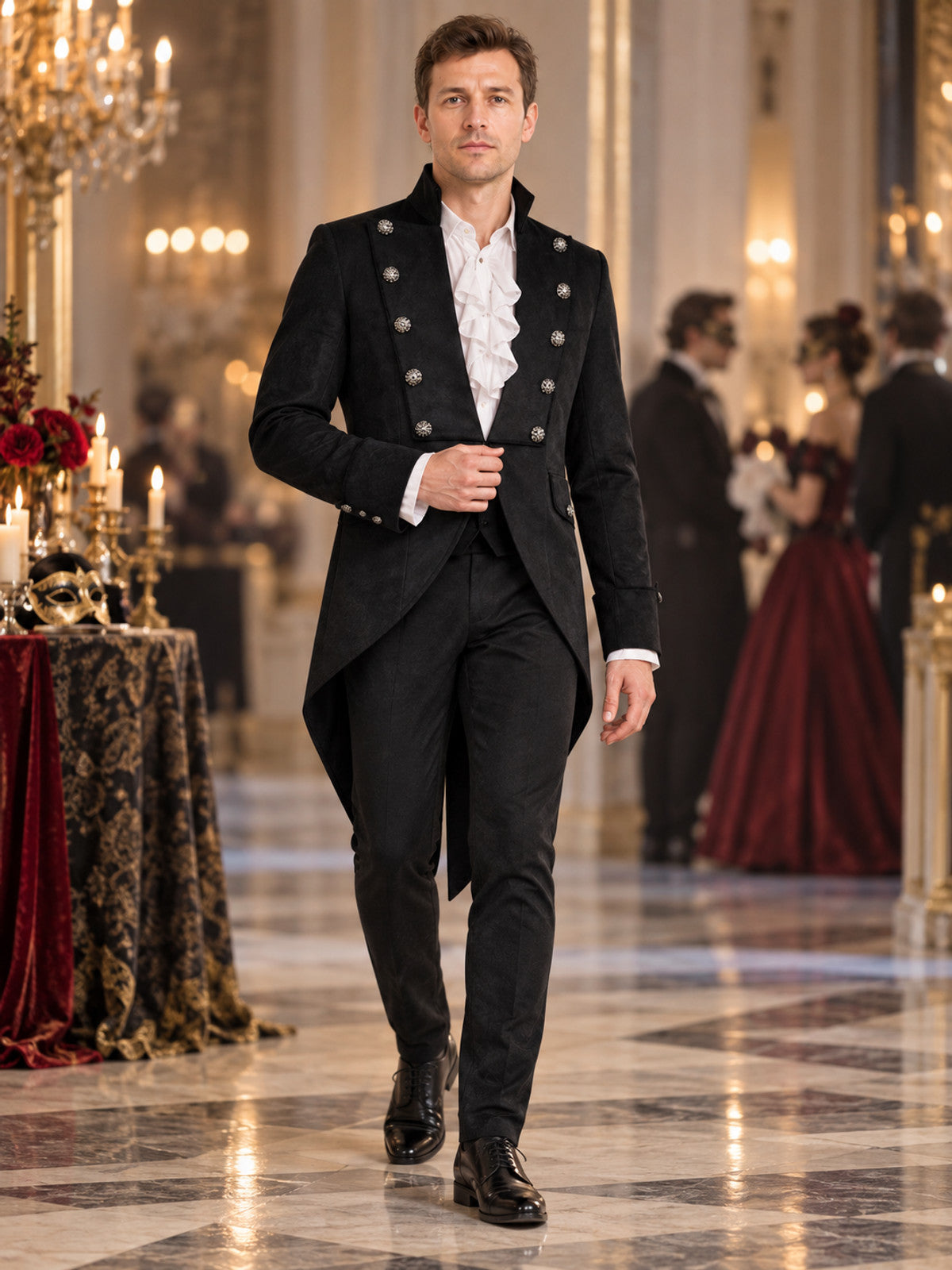 Black tailcoat with high collar and long tails