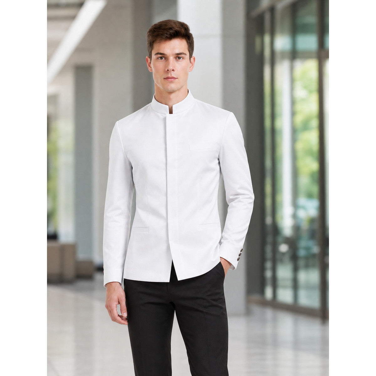 Fitted White Stand-Collar Blazer lifestyle view