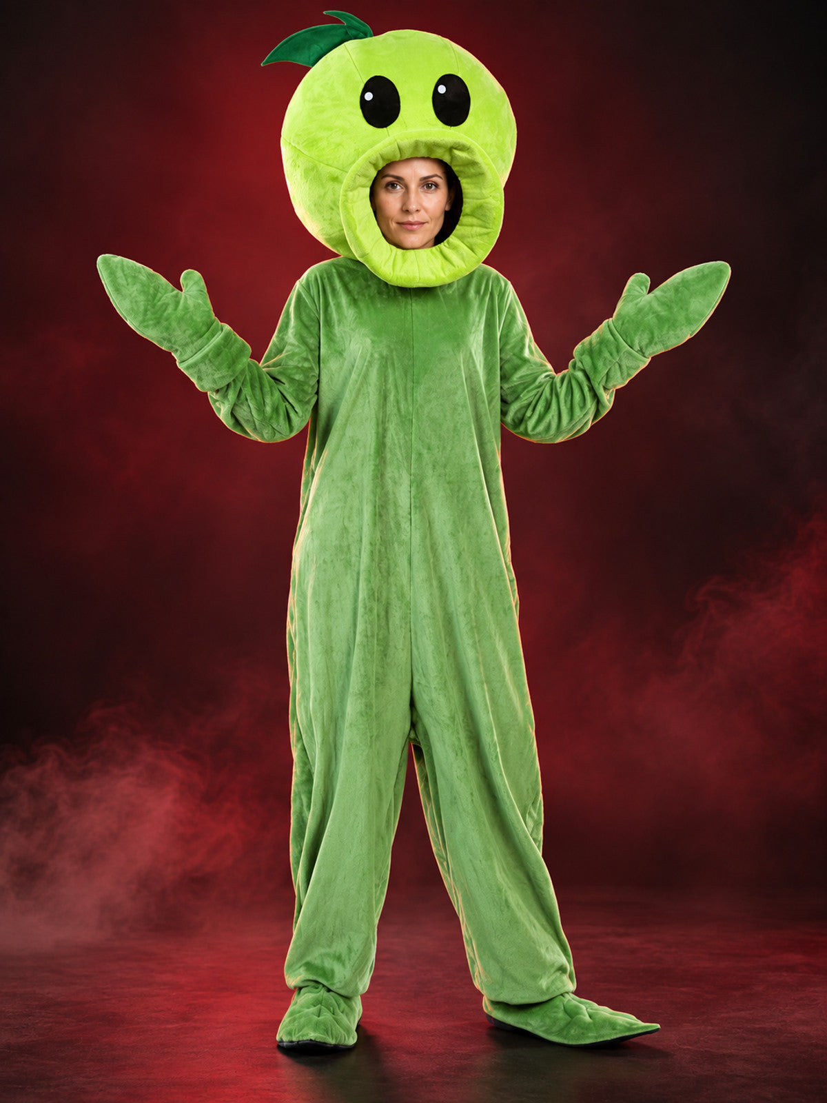Green plant costume for adults with mask