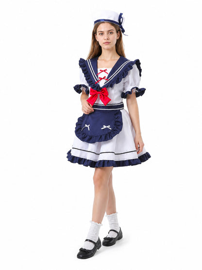 Sailor Uniform with Bows and Ruffles for Cosplay