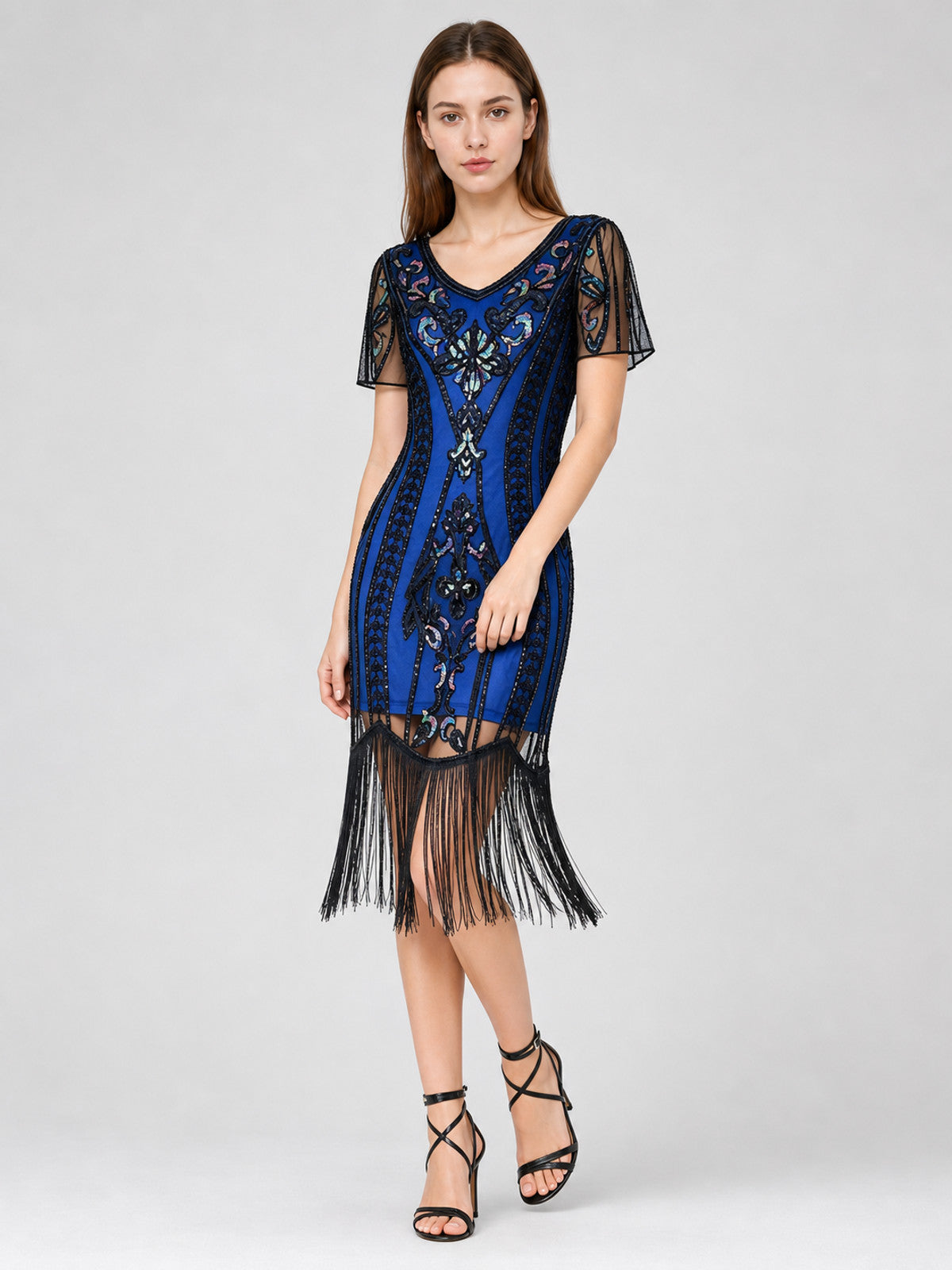 Vintage-Style Flapper Dress with Fringe Costume Dresses detail
