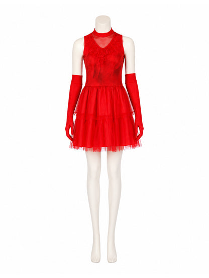 Red Sleeveless Dress with Full Skirt