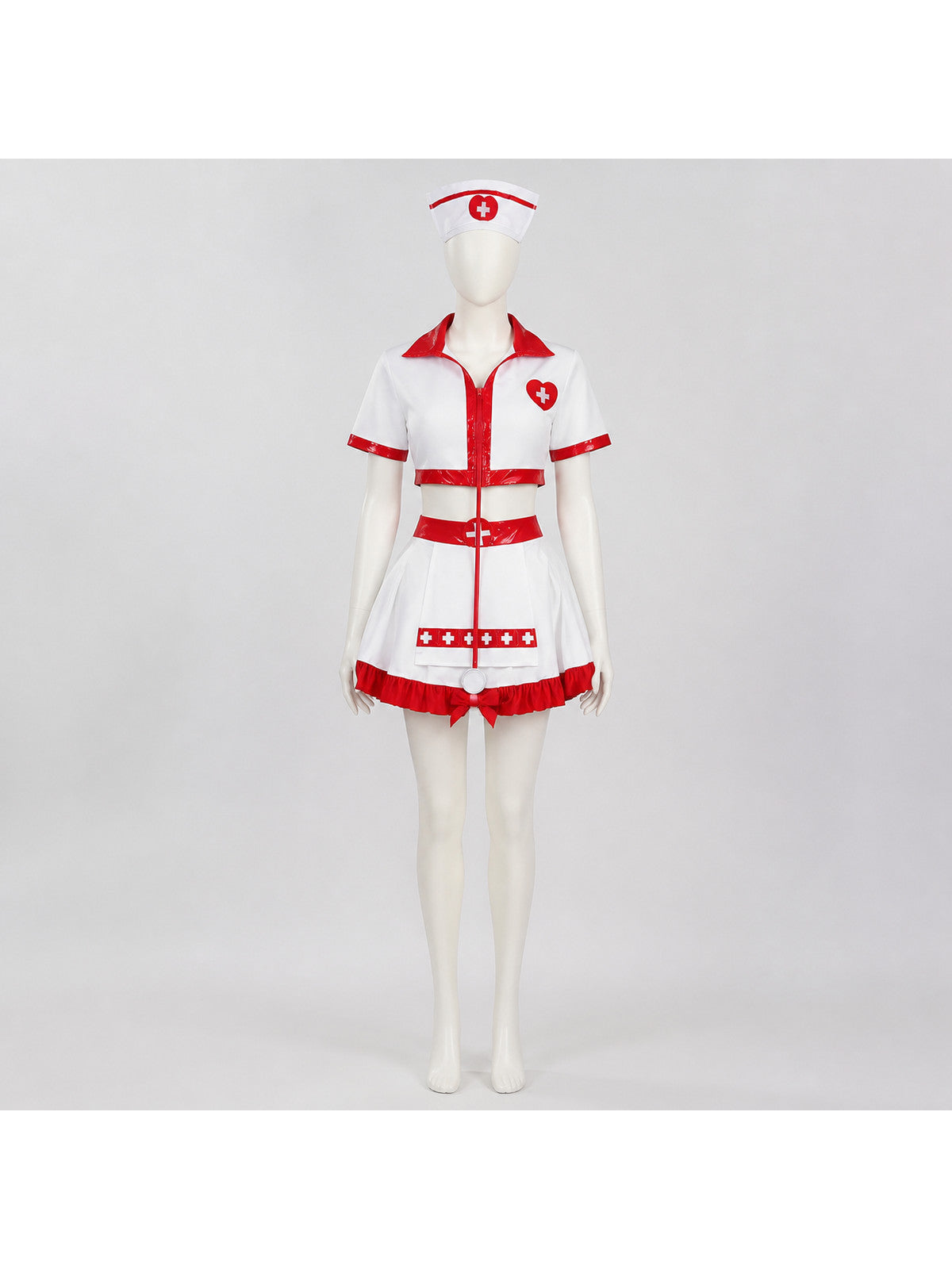 Nurse Costume with Short Top, Pleated Skirt, and Cap