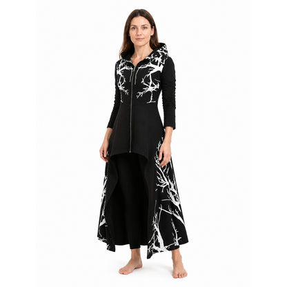 Long Hooded Cloak with White Branch Print Costume Capes detail