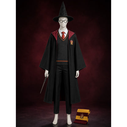 Wizard Costume Set, School-Style Hooded Robe With Hat, Scarf, Tie, Glasses, Wand lifestyle