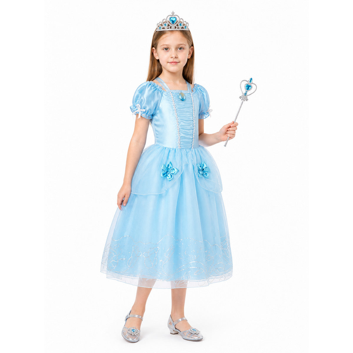Blue Carnival Costume with Crown and Magic Wand Costume Headwear detail
