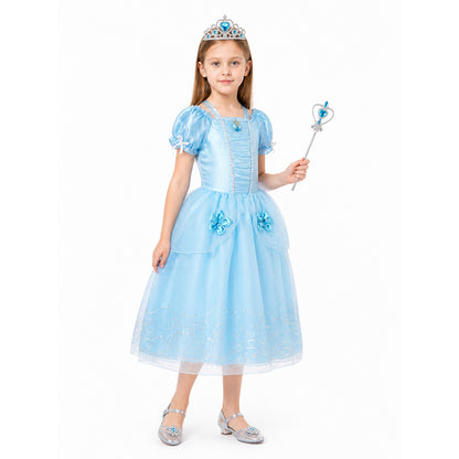 Blue Carnival Costume with Crown and Magic Wand Costume Headwear detail