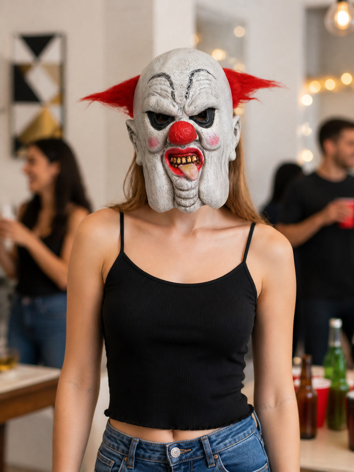 Halloween Carnival Clown Mask with Red Hair lifestyle view