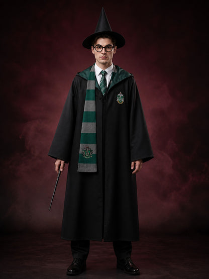 Kids Wizard Costume Set - Hooded Robe with House Crest, Scarf, Tie, Glasses