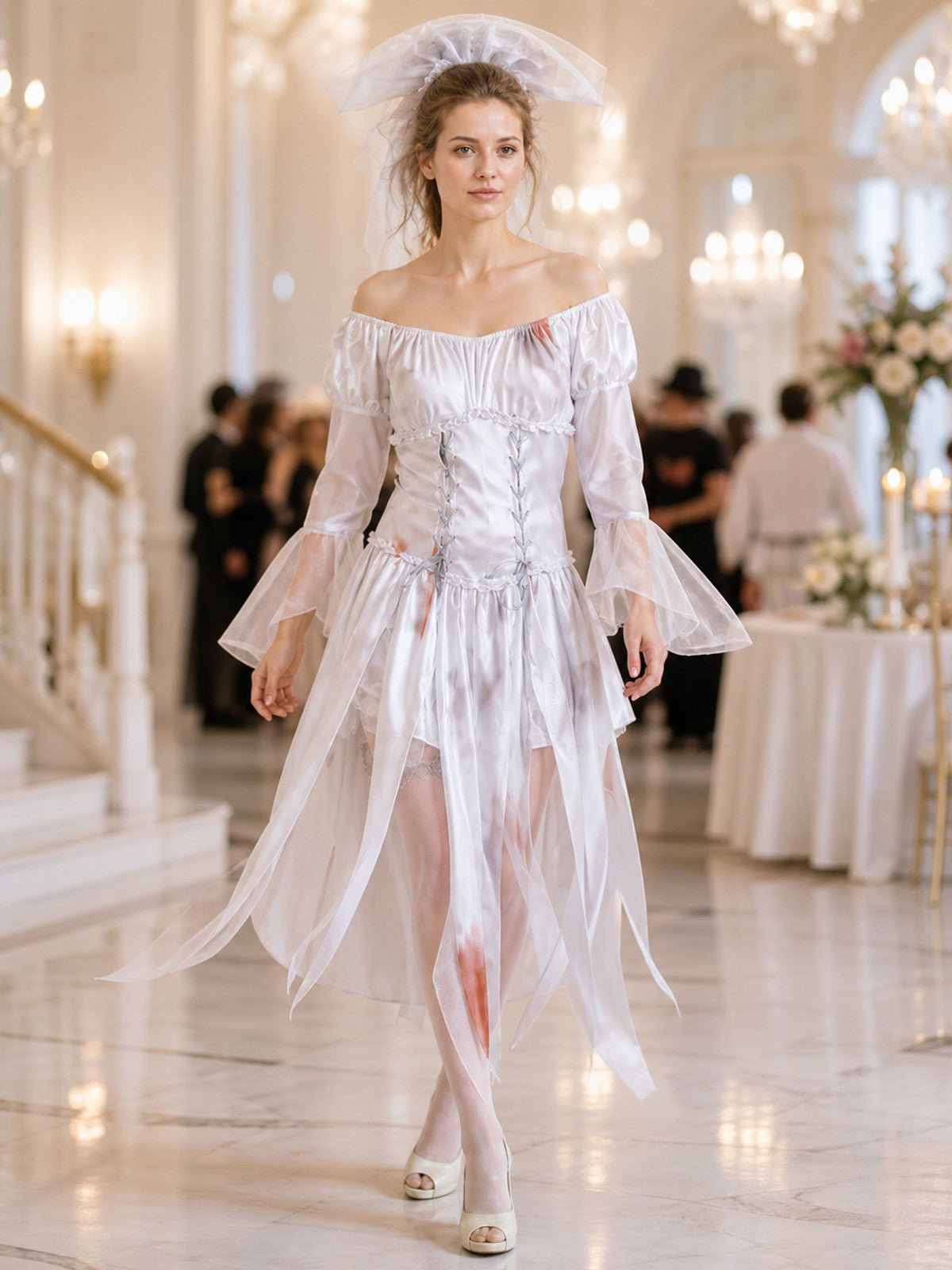 Ghost Bride Costume with Layered Skirt lifestyle view