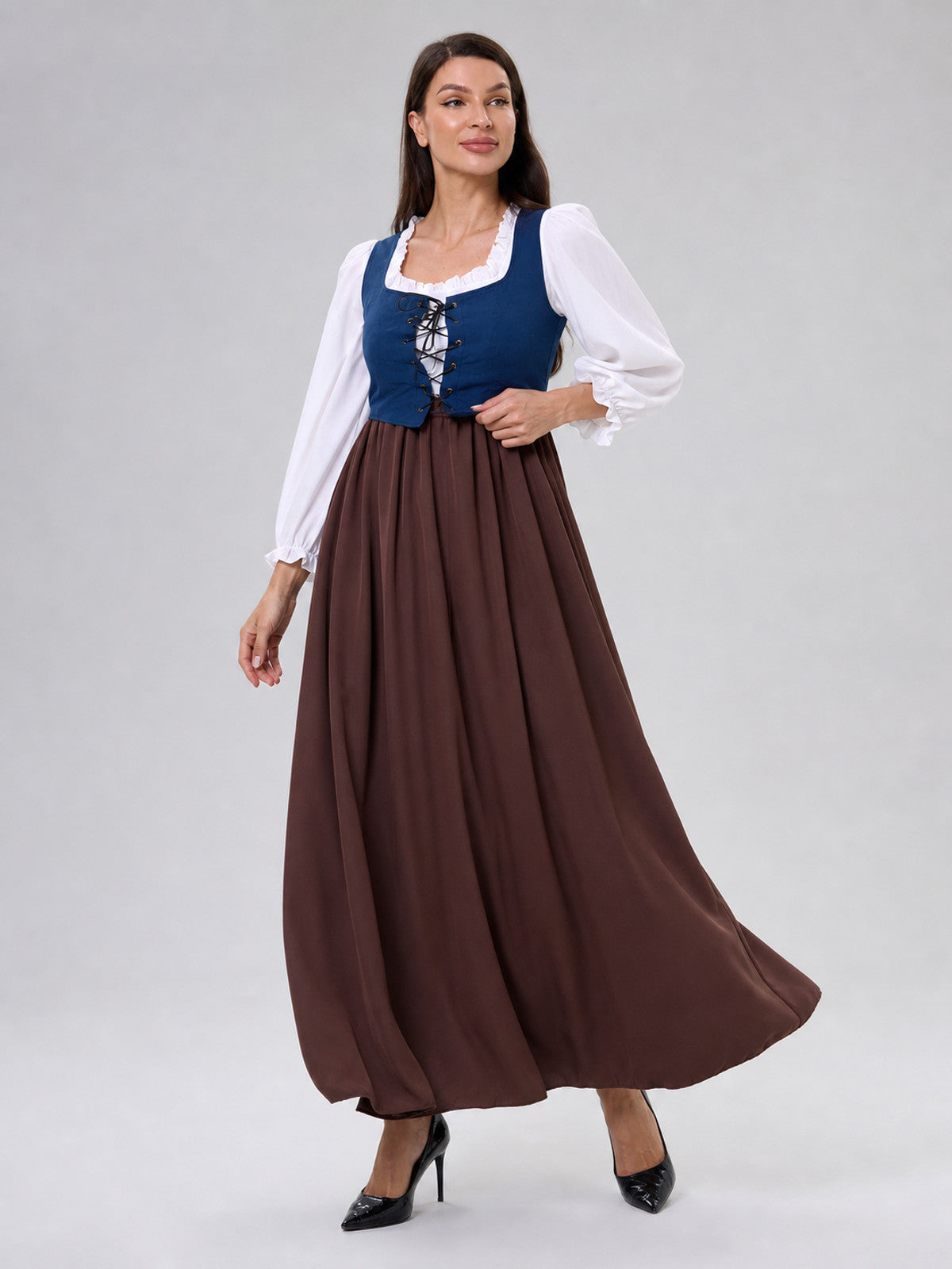 Retro Renaissance-Style Dress with Corset Lacing