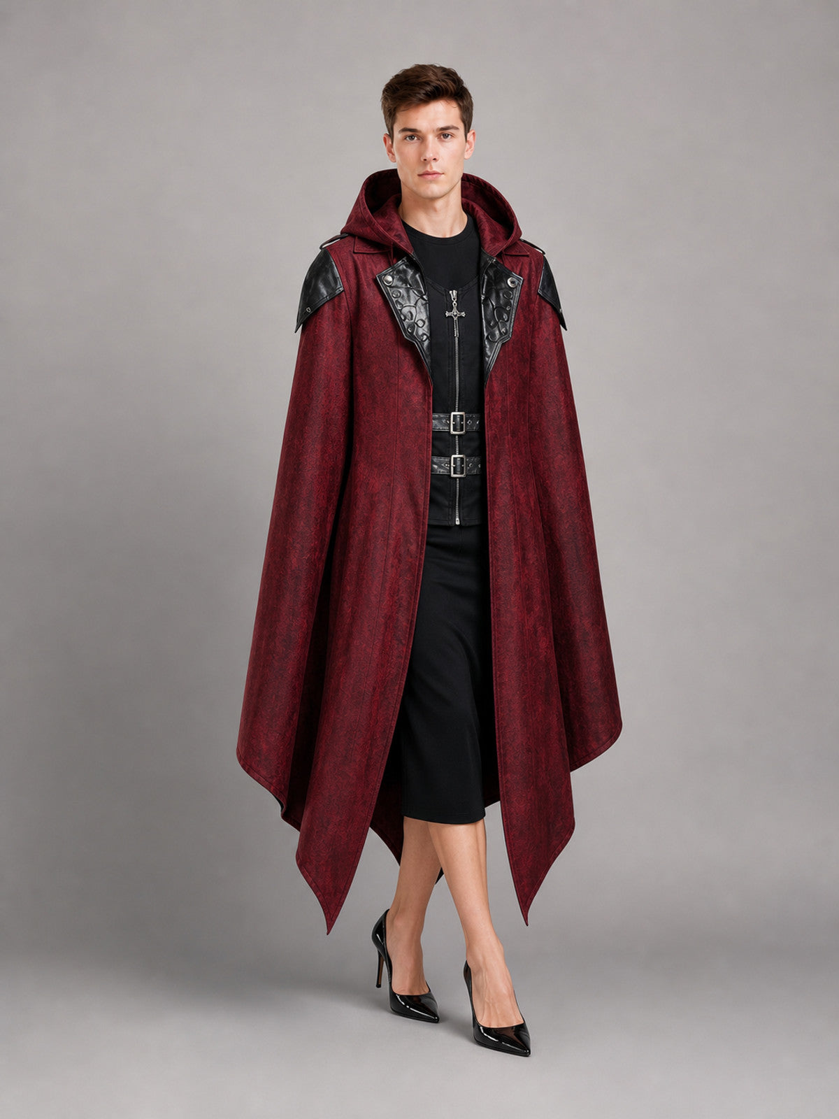 Gothic Burgundy Carnival Cloak with Hood