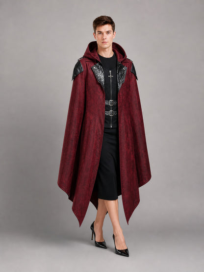Gothic Burgundy Carnival Cloak with Hood