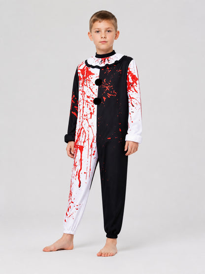 Clown cosplay costume, black and white with blood splatters