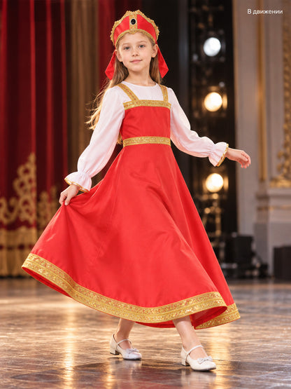 gold children_red_ethnic_stage_dress_with_head_accessory product image 2