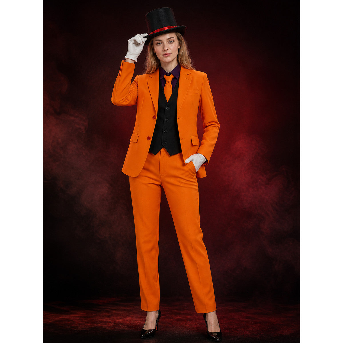 Clown Halloween Costume Set for Adults - Orange Blazer, Pants, Vest, Shirt, Tie main product view
