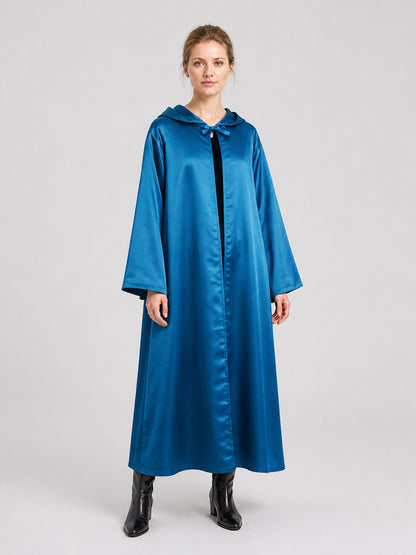 Blue Long Hooded Cloak with Front Slit Costume Capes detail