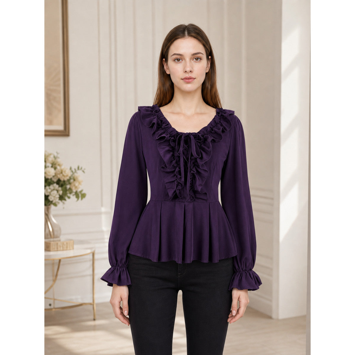 Renaissance-Style Blouse with Jabot and Lacing
