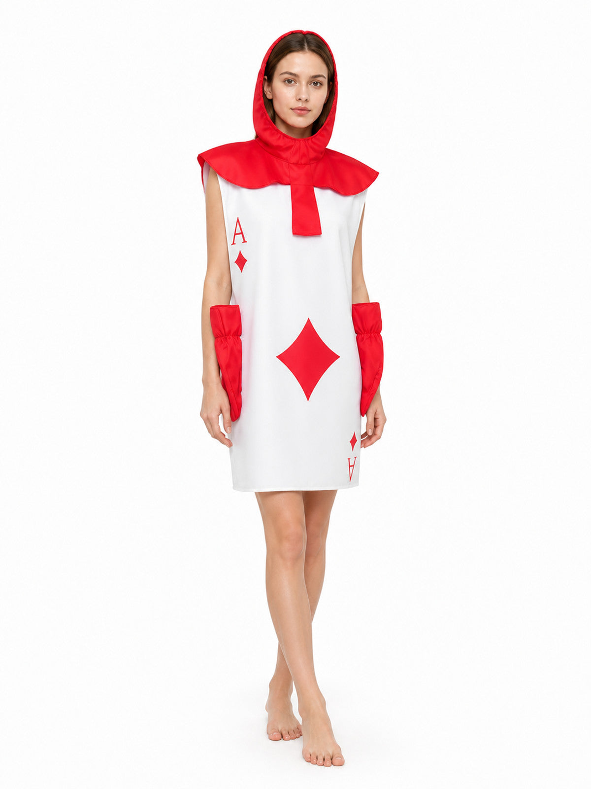 Hooded Cosplay Jumpsuit with Card Print Costumes detail
