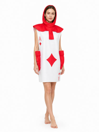 Hooded Cosplay Jumpsuit with Card Print Costumes detail